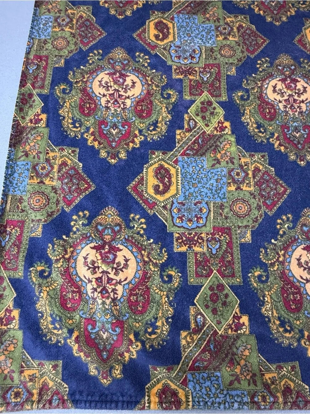 TerriSol Tapestry Paisley Navy Blue Bath Towel Vintage Karsten Brazil Cotton